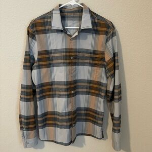 Lululemon men’s Mason’s Peak grey and orange button down flannel